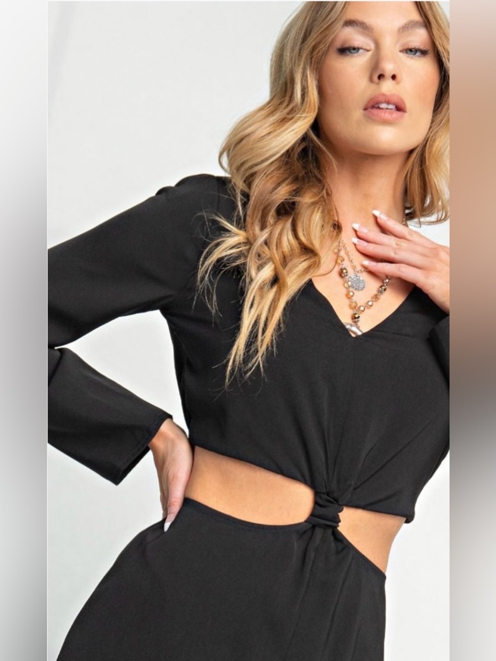NEW! EASEL Dobby Maxi Jumpsuit in Black - Picture 2 of 5